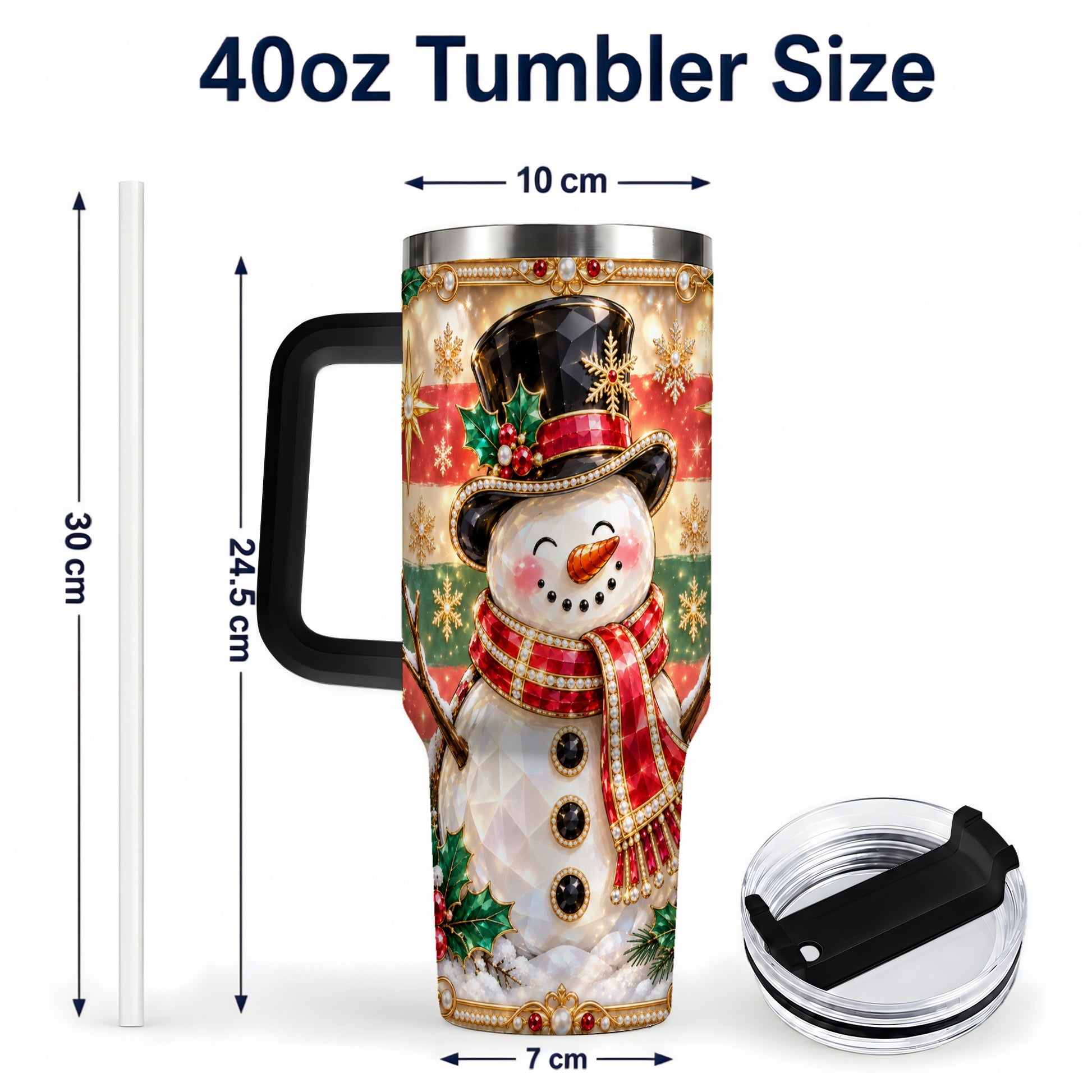 #pl[40oz|Black] Top Hat Snowman 40oz Tumbler with Handle, Winter Stainless Steel Cup