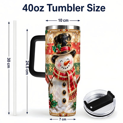 #pl[40oz|Black] Top Hat Snowman 40oz Tumbler with Handle, Winter Stainless Steel Cup