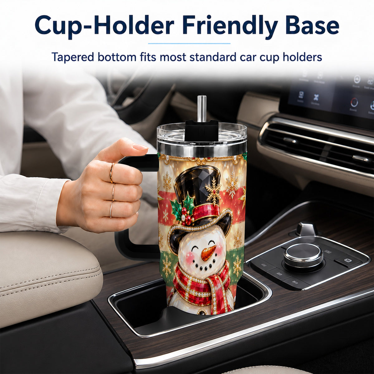 #pl[40oz|Black] Top Hat Snowman 40oz Tumbler with Handle, Winter Stainless Steel Cup