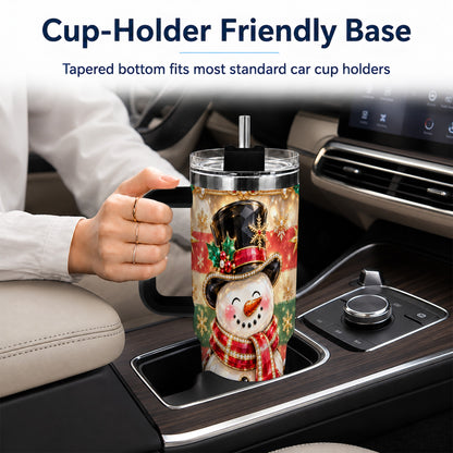 #pl[40oz|Black] Top Hat Snowman 40oz Tumbler with Handle, Winter Stainless Steel Cup