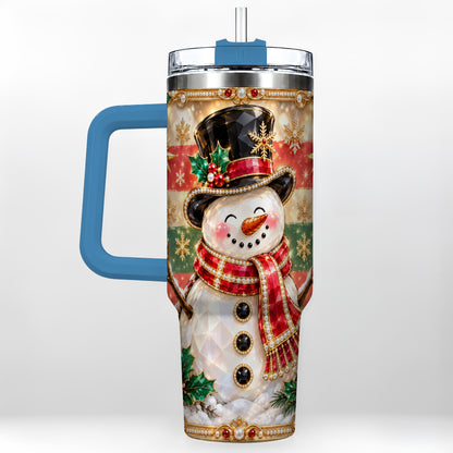 #pl[40oz|Blue] Top Hat Snowman 40oz Tumbler with Handle, Winter Stainless Steel Cup