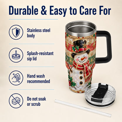 #pl[40oz|Black] Top Hat Snowman 40oz Tumbler with Handle, Winter Stainless Steel Cup