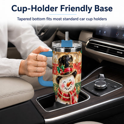 #pl[40oz|Blue] Top Hat Snowman 40oz Tumbler with Handle, Winter Stainless Steel Cup
