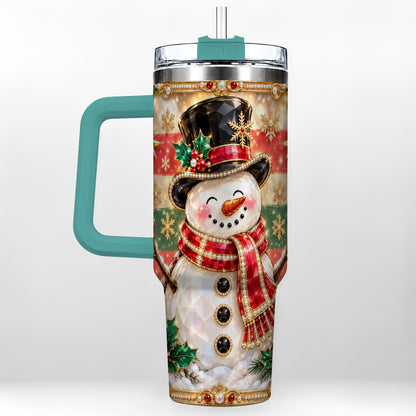 #pl[40oz|Green] Top Hat Snowman 40oz Tumbler with Handle, Winter Stainless Steel Cup
