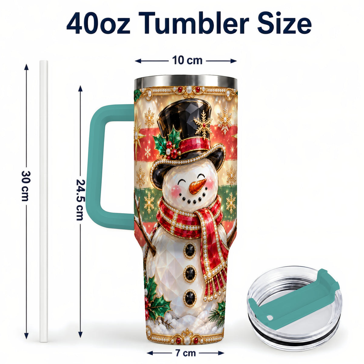#pl[40oz|Green] Top Hat Snowman 40oz Tumbler with Handle, Winter Stainless Steel Cup