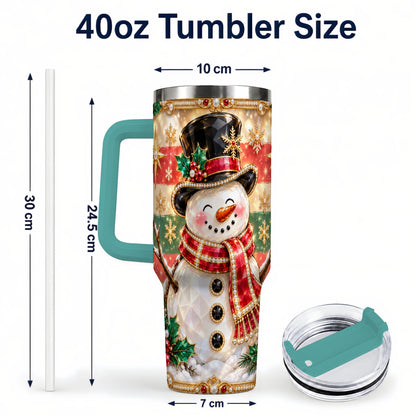 #pl[40oz|Green] Top Hat Snowman 40oz Tumbler with Handle, Winter Stainless Steel Cup