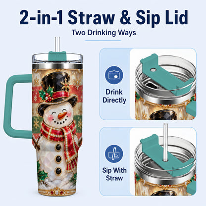 #pl[40oz|Green] Top Hat Snowman 40oz Tumbler with Handle, Winter Stainless Steel Cup