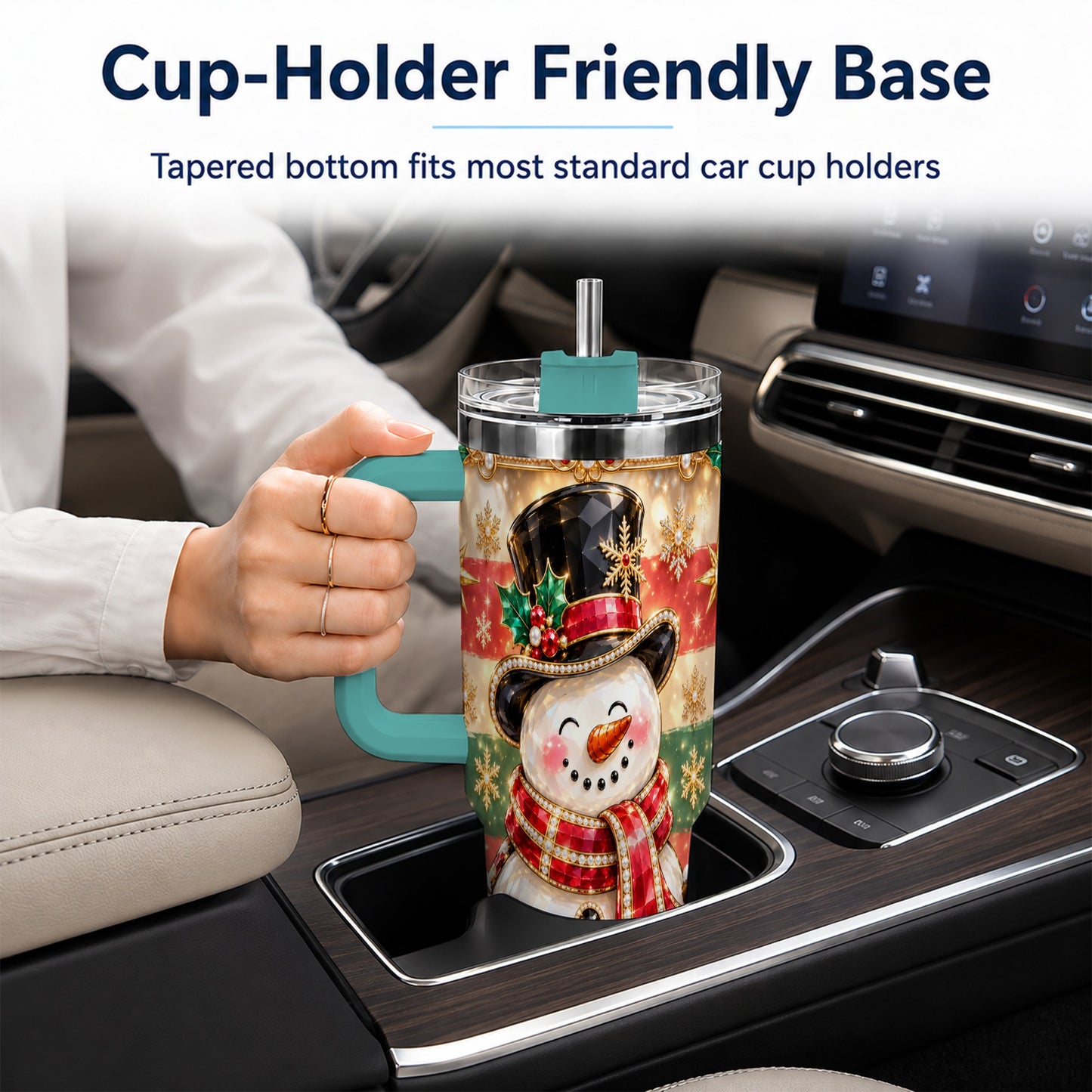 #pl[40oz|Green] Top Hat Snowman 40oz Tumbler with Handle, Winter Stainless Steel Cup