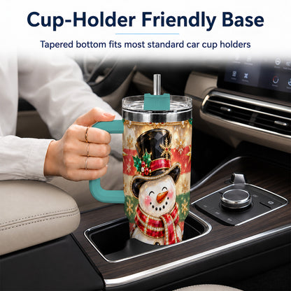#pl[40oz|Green] Top Hat Snowman 40oz Tumbler with Handle, Winter Stainless Steel Cup