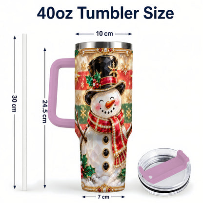 #pl[40oz|Pink] Top Hat Snowman 40oz Tumbler with Handle, Winter Stainless Steel Cup