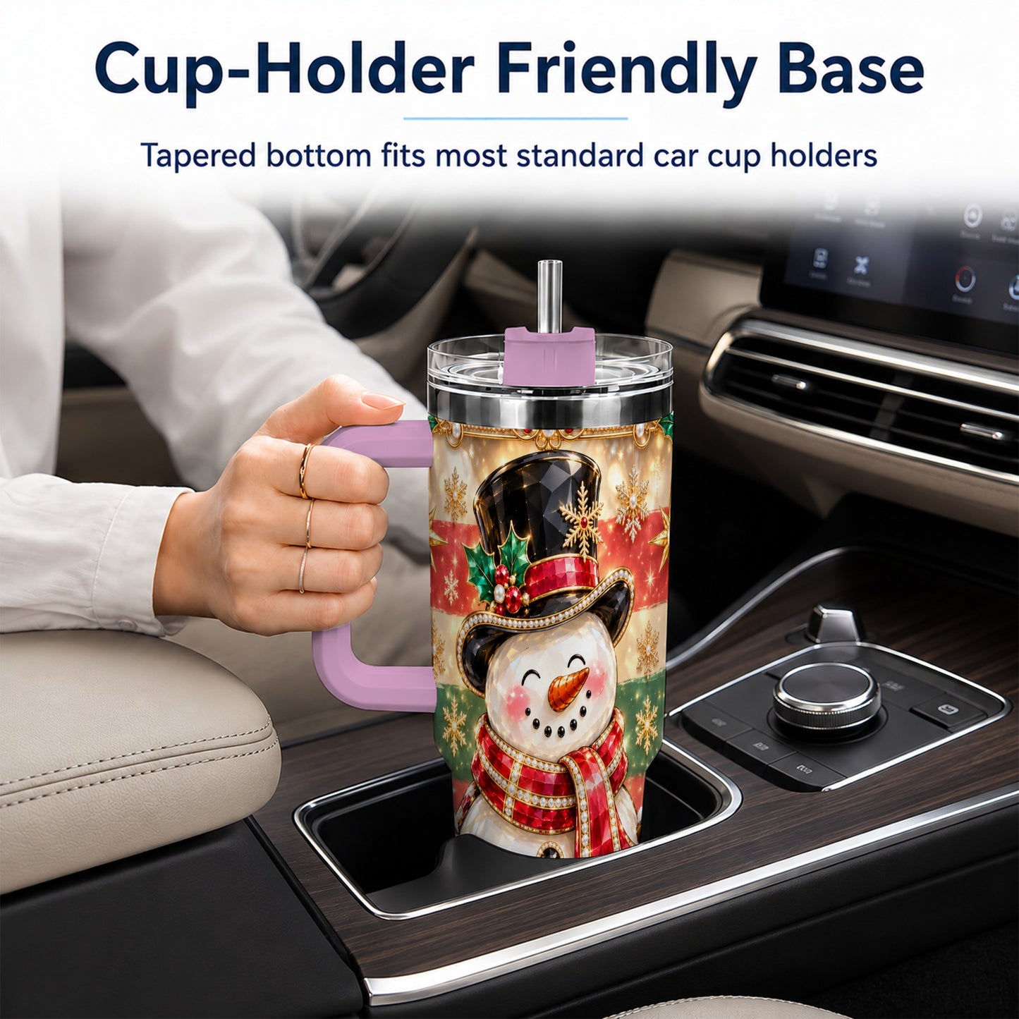 #pl[40oz|Pink] Top Hat Snowman 40oz Tumbler with Handle, Winter Stainless Steel Cup