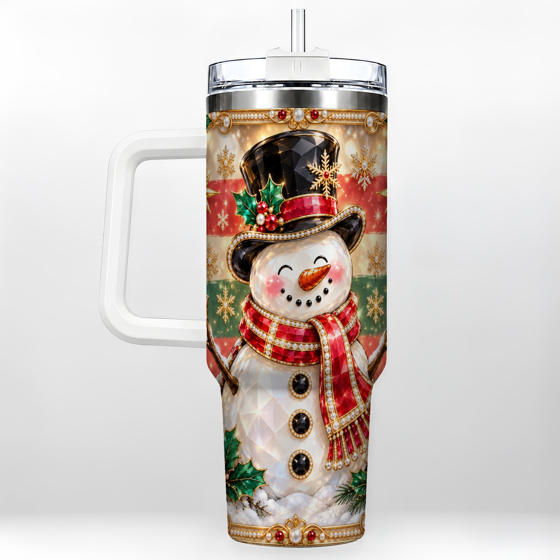 Top Hat Snowman 40oz Tumbler with Handle, Winter Stainless Steel Cup