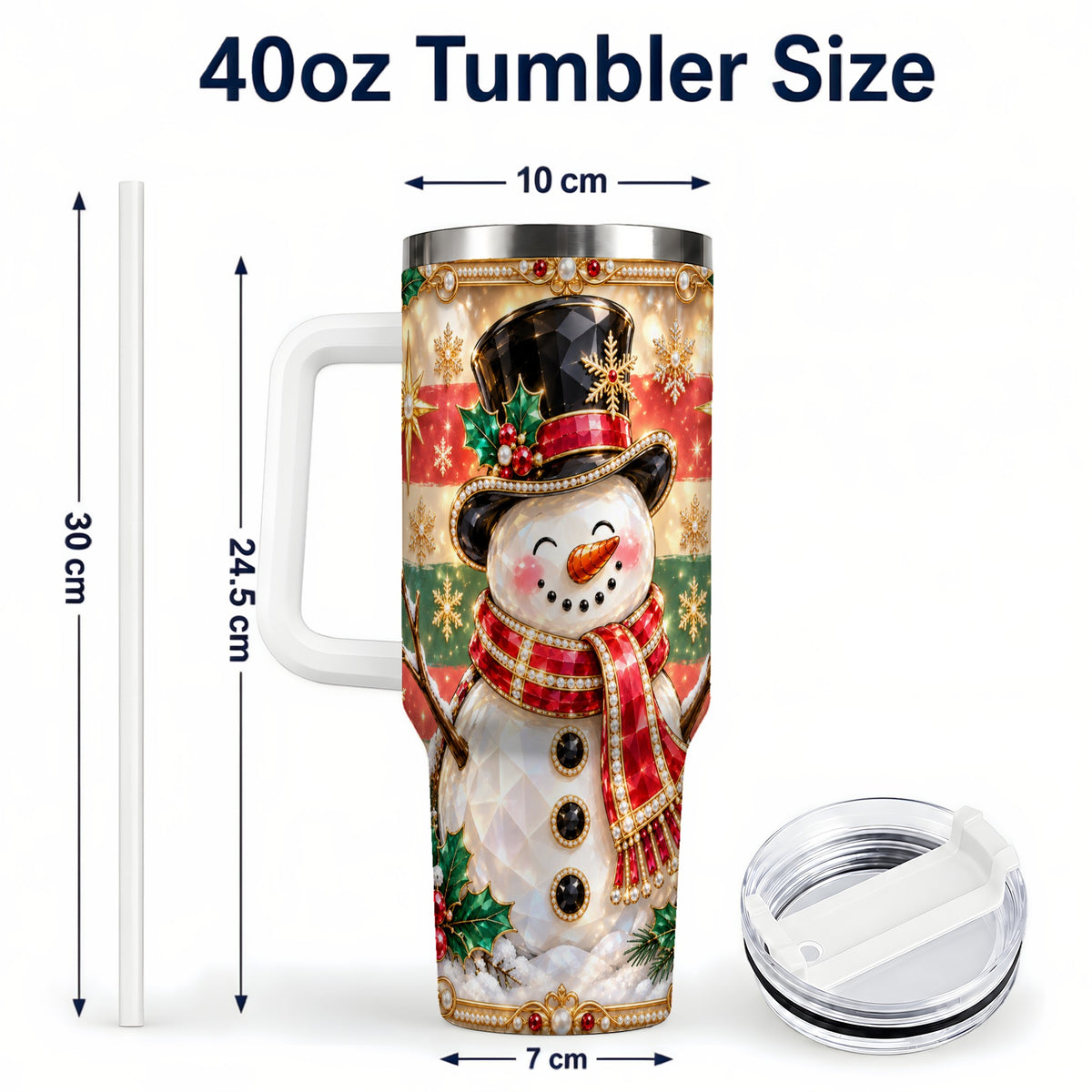 #pl[40oz|White] Top Hat Snowman 40oz Tumbler with Handle, Winter Stainless Steel Cup