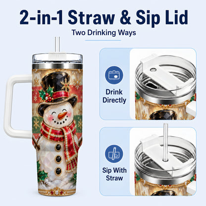 #pl[40oz|White] Top Hat Snowman 40oz Tumbler with Handle, Winter Stainless Steel Cup