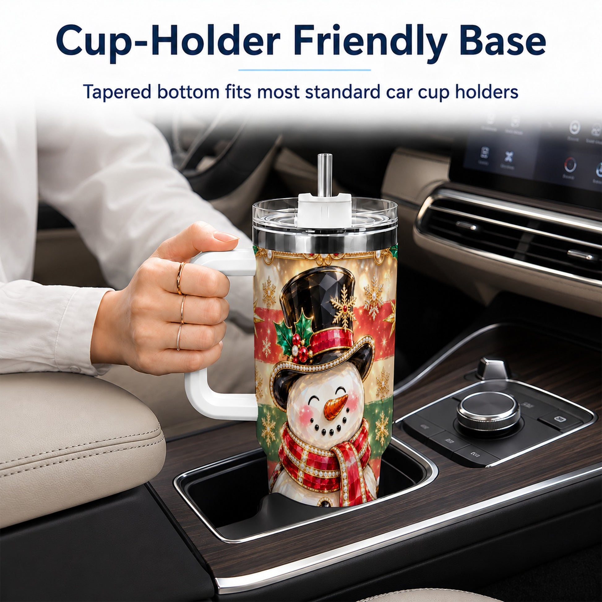 #pl[40oz|White] Top Hat Snowman 40oz Tumbler with Handle, Winter Stainless Steel Cup