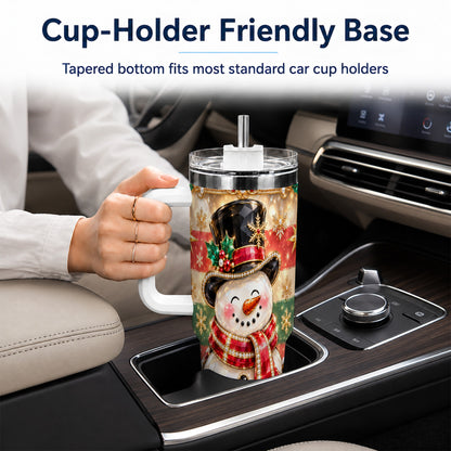 #pl[40oz|White] Top Hat Snowman 40oz Tumbler with Handle, Winter Stainless Steel Cup