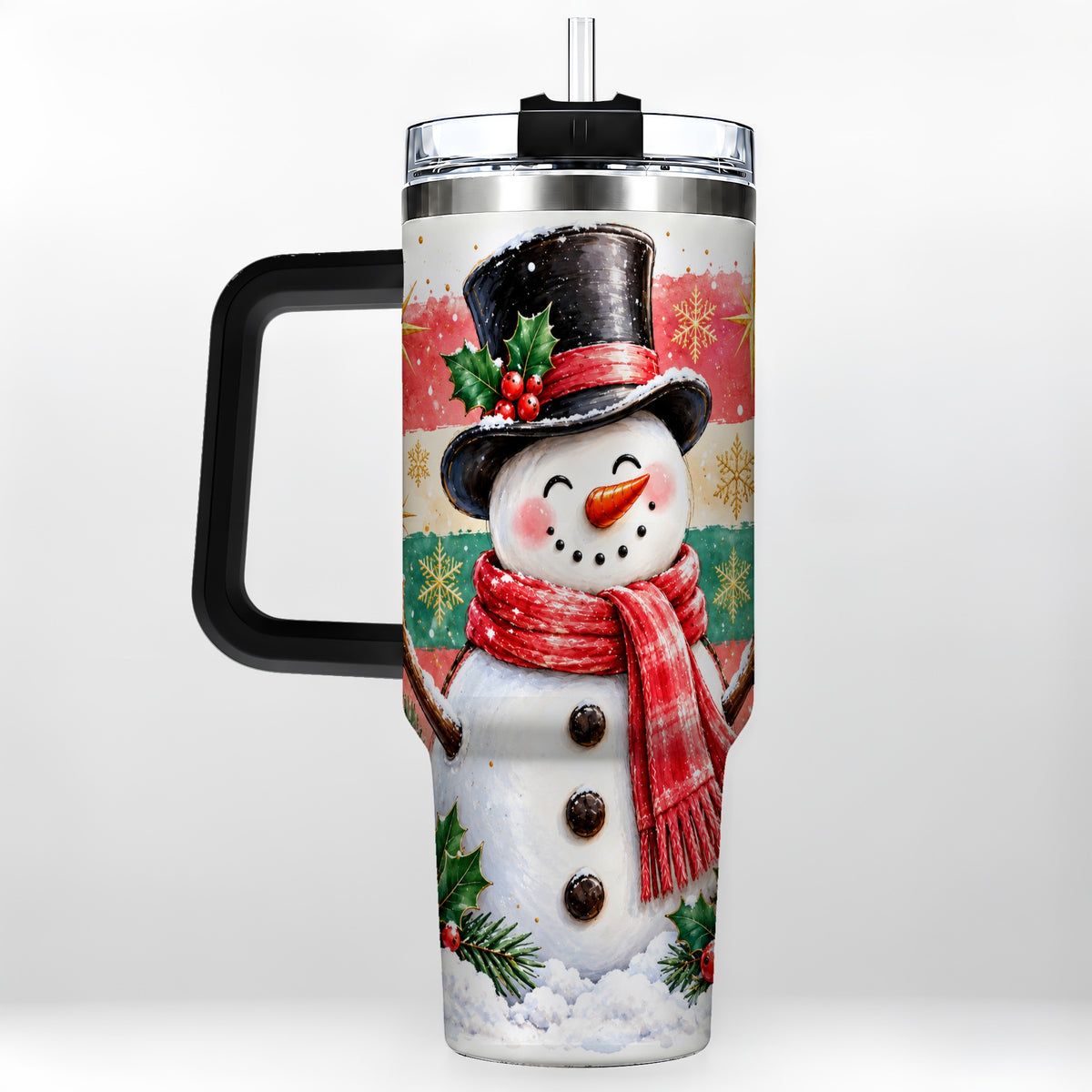 #pl[40oz|Black] Top Hat Snowman 40oz Tumbler with Handle, Winter Stainless Steel Cup