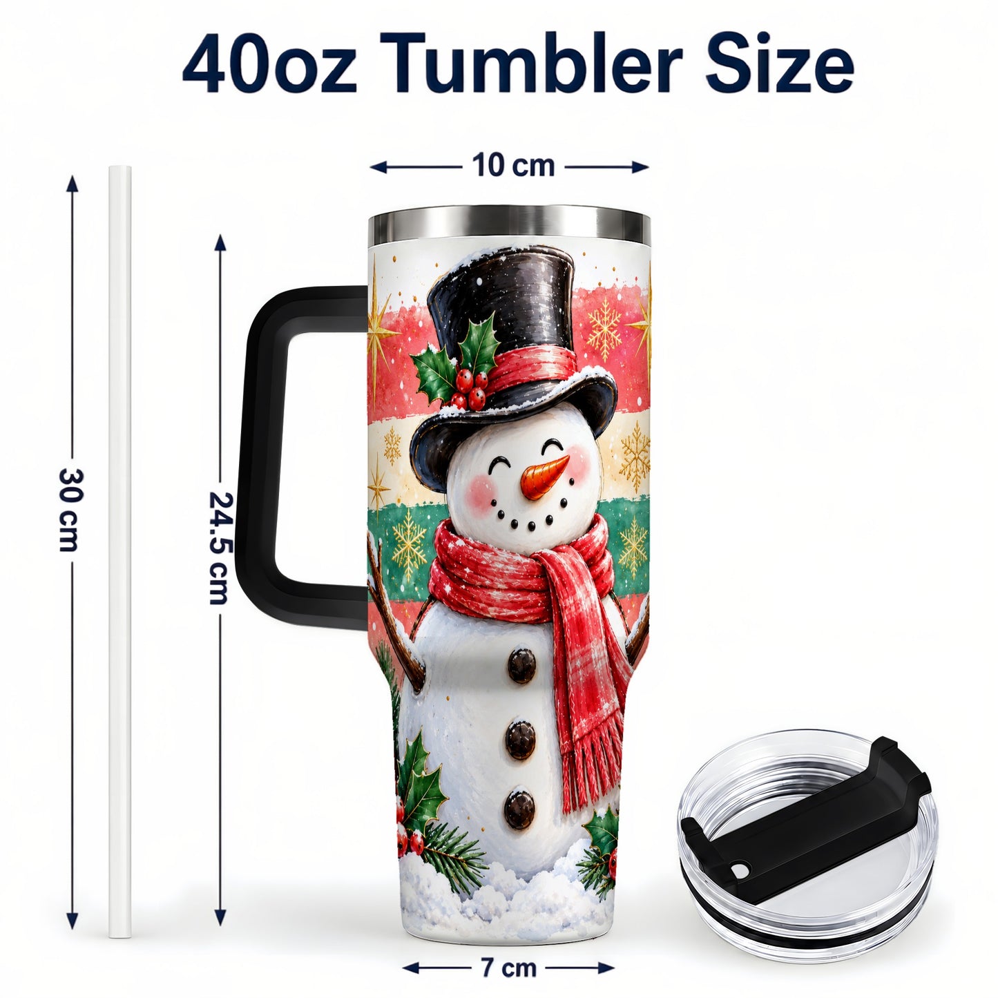 #pl[40oz|Black] Top Hat Snowman 40oz Tumbler with Handle, Winter Stainless Steel Cup