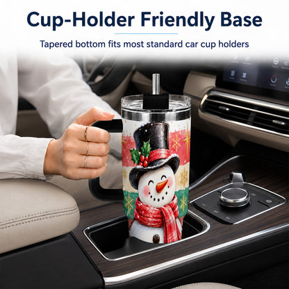 #pl[40oz|Black] Top Hat Snowman 40oz Tumbler with Handle, Winter Stainless Steel Cup