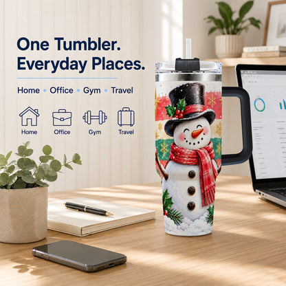 #pl[40oz|Black] Top Hat Snowman 40oz Tumbler with Handle, Winter Stainless Steel Cup