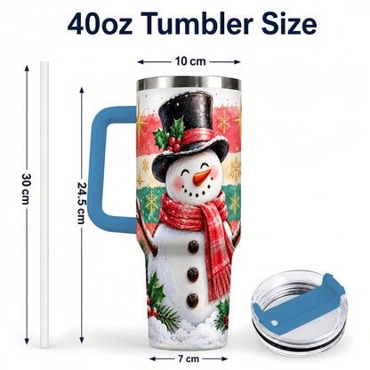 #pl[40oz|Blue] Top Hat Snowman 40oz Tumbler with Handle, Winter Stainless Steel Cup