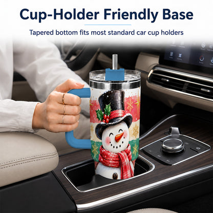 #pl[40oz|Blue] Top Hat Snowman 40oz Tumbler with Handle, Winter Stainless Steel Cup
