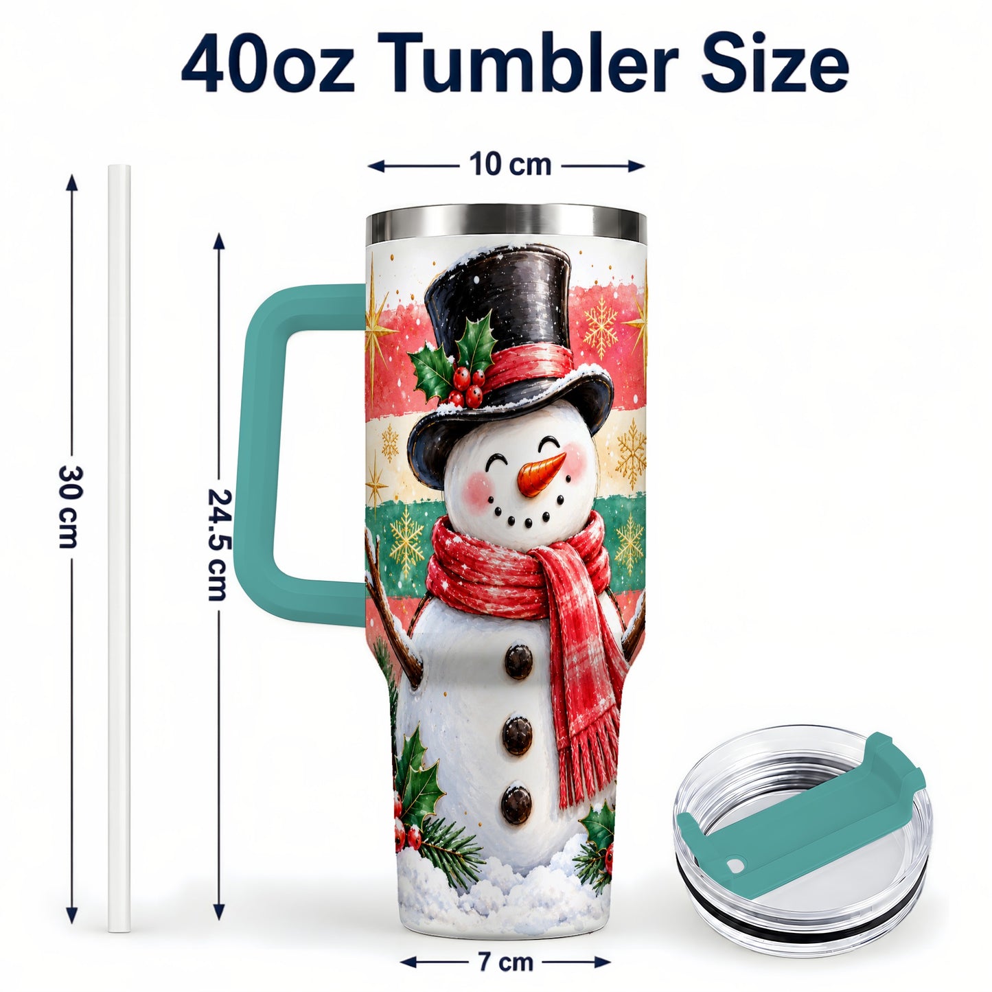 #pl[40oz|Green] Top Hat Snowman 40oz Tumbler with Handle, Winter Stainless Steel Cup