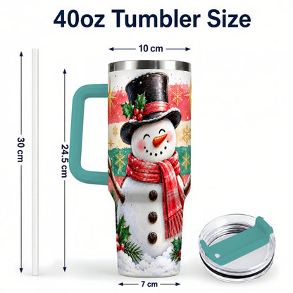 #pl[40oz|Green] Top Hat Snowman 40oz Tumbler with Handle, Winter Stainless Steel Cup