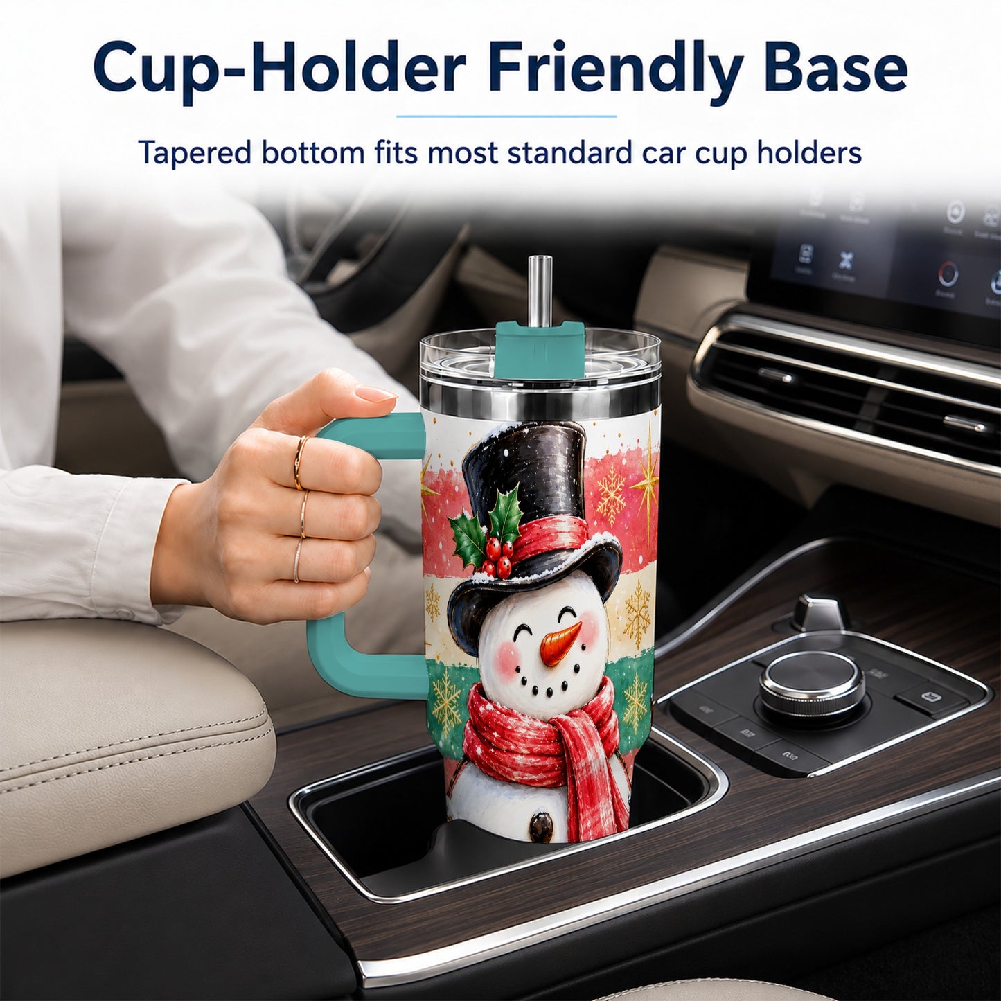 #pl[40oz|Green] Top Hat Snowman 40oz Tumbler with Handle, Winter Stainless Steel Cup
