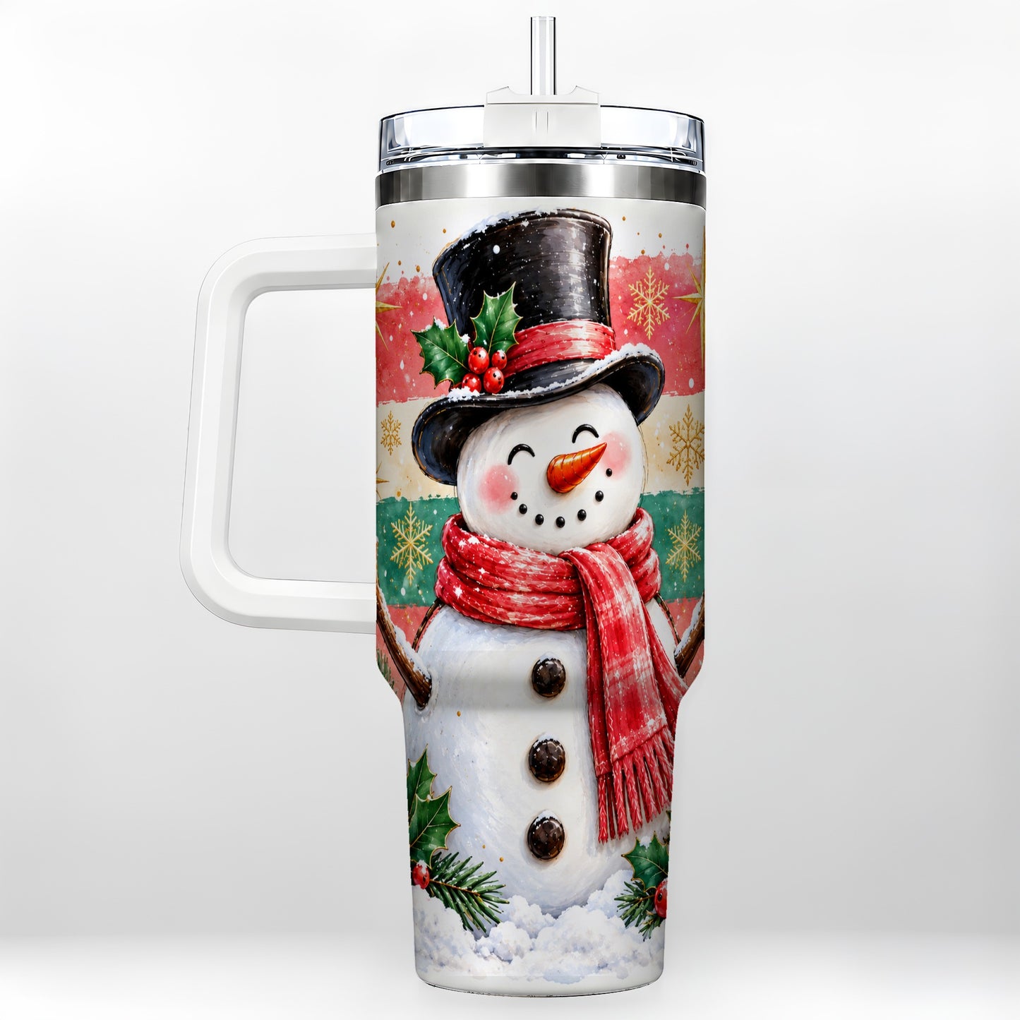 Top Hat Snowman 40oz Tumbler with Handle, Winter Stainless Steel Cup