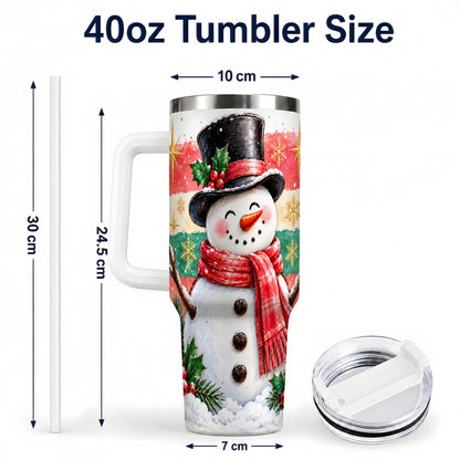 #pl[40oz|White] Top Hat Snowman 40oz Tumbler with Handle, Winter Stainless Steel Cup