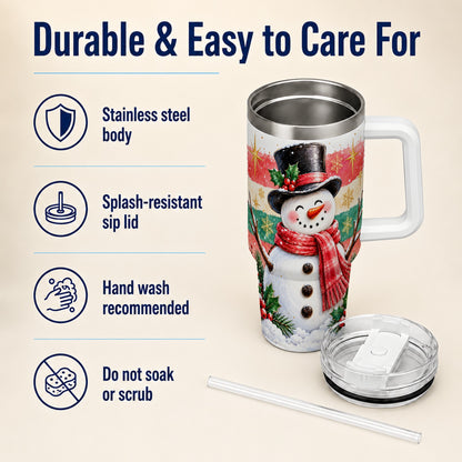 #pl[40oz|White] Top Hat Snowman 40oz Tumbler with Handle, Winter Stainless Steel Cup