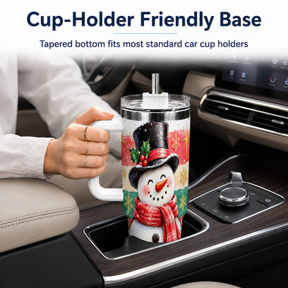 #pl[40oz|White] Top Hat Snowman 40oz Tumbler with Handle, Winter Stainless Steel Cup