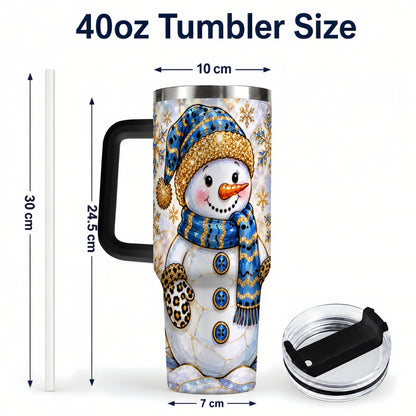 #pl[40oz|Black] Blue Gold Snowman 40oz Tumbler with Handle, Winter Stainless Steel Cup