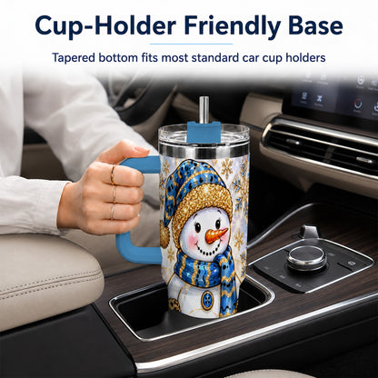 #pl[40oz|Blue] Blue Gold Snowman 40oz Tumbler with Handle, Winter Stainless Steel Cup