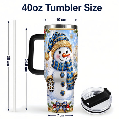 #pl[40oz|Black] Blue Leopard Snowman 40oz Tumbler with Handle, Winter Travel Cup