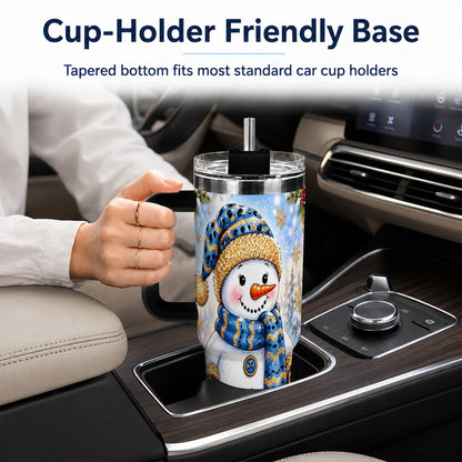 #pl[40oz|Black] Blue Leopard Snowman 40oz Tumbler with Handle, Winter Travel Cup
