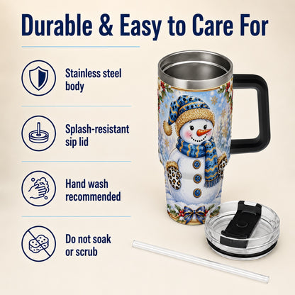 #pl[40oz|Black] Blue Leopard Snowman 40oz Tumbler with Handle, Winter Travel Cup