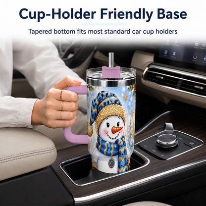 #pl[40oz|Pink] Blue Leopard Snowman 40oz Tumbler with Handle, Winter Travel Cup