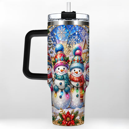 #pl[40oz|Black] Snowman Family 40oz Tumbler with Handle, Colorful Winter Travel Cup