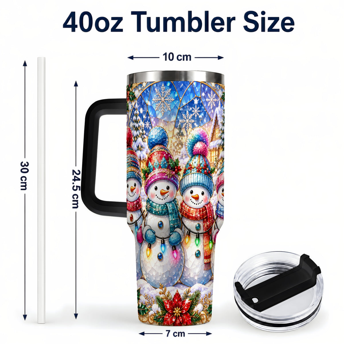 #pl[40oz|Black] Snowman Family 40oz Tumbler with Handle, Colorful Winter Travel Cup