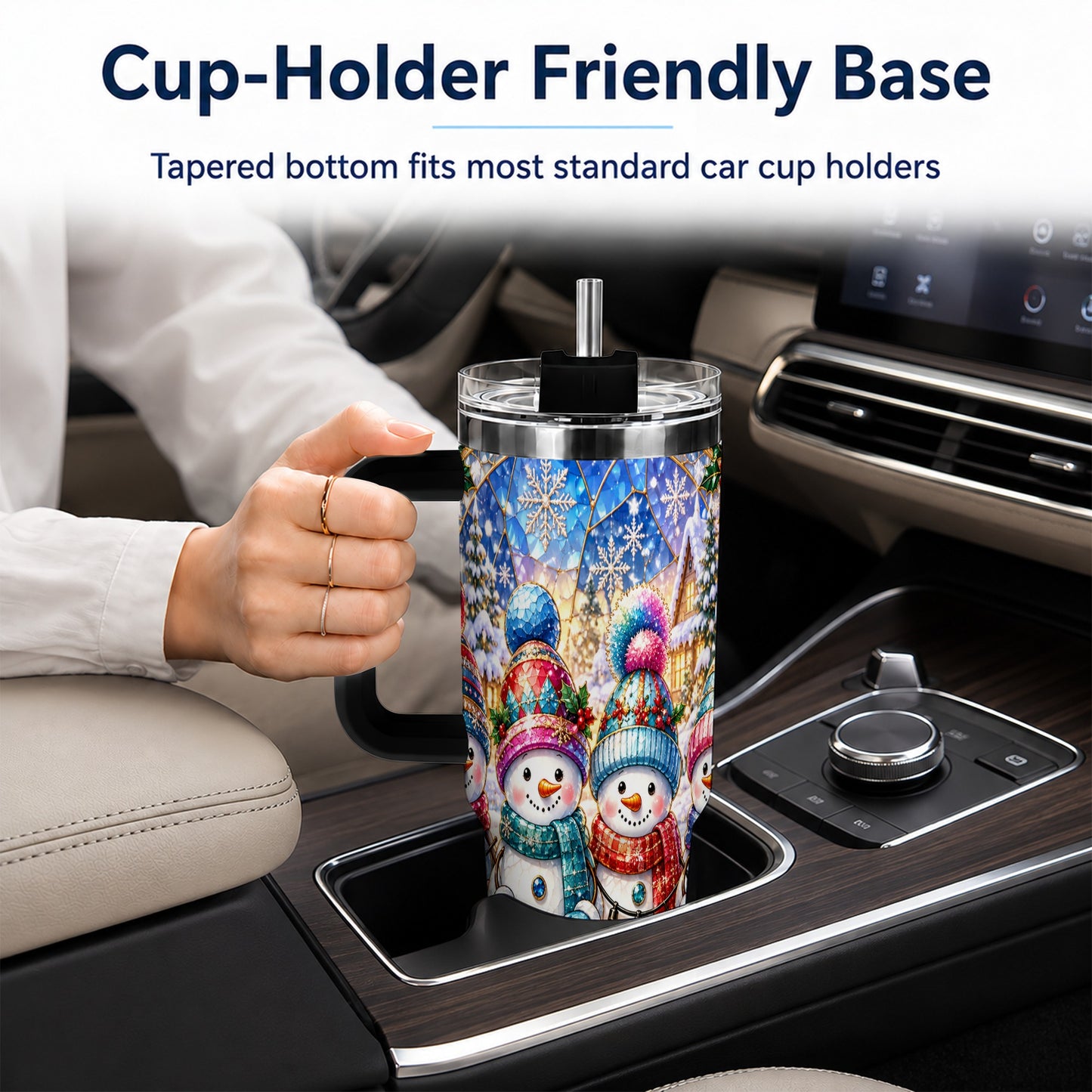 #pl[40oz|Black] Snowman Family 40oz Tumbler with Handle, Colorful Winter Travel Cup