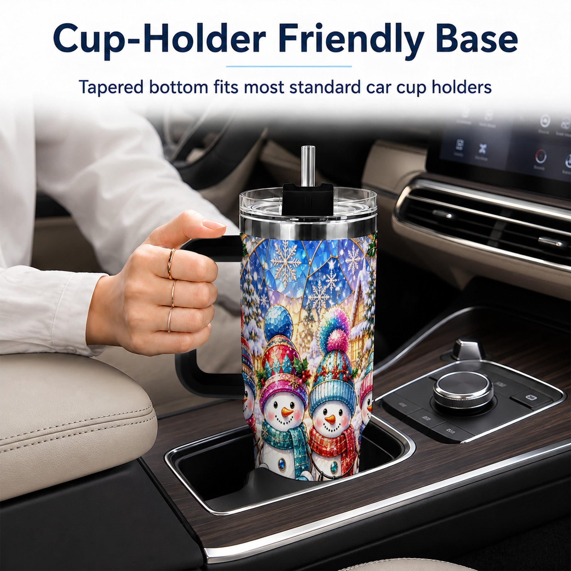 #pl[40oz|Black] Snowman Family 40oz Tumbler with Handle, Colorful Winter Travel Cup