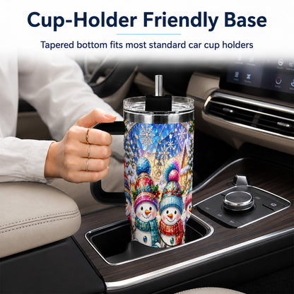 #pl[40oz|Black] Snowman Family 40oz Tumbler with Handle, Colorful Winter Travel Cup