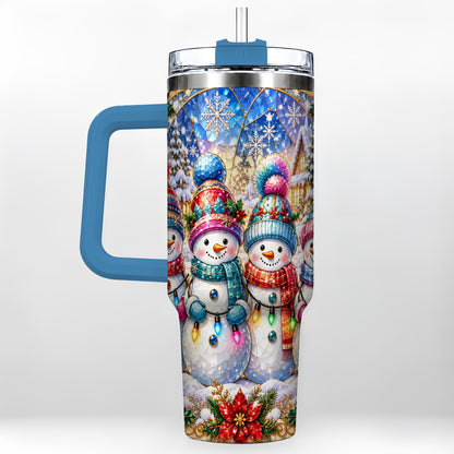 #pl[40oz|Blue] Snowman Family 40oz Tumbler with Handle, Colorful Winter Travel Cup
