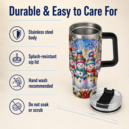 #pl[40oz|Black] Snowman Family 40oz Tumbler with Handle, Colorful Winter Travel Cup