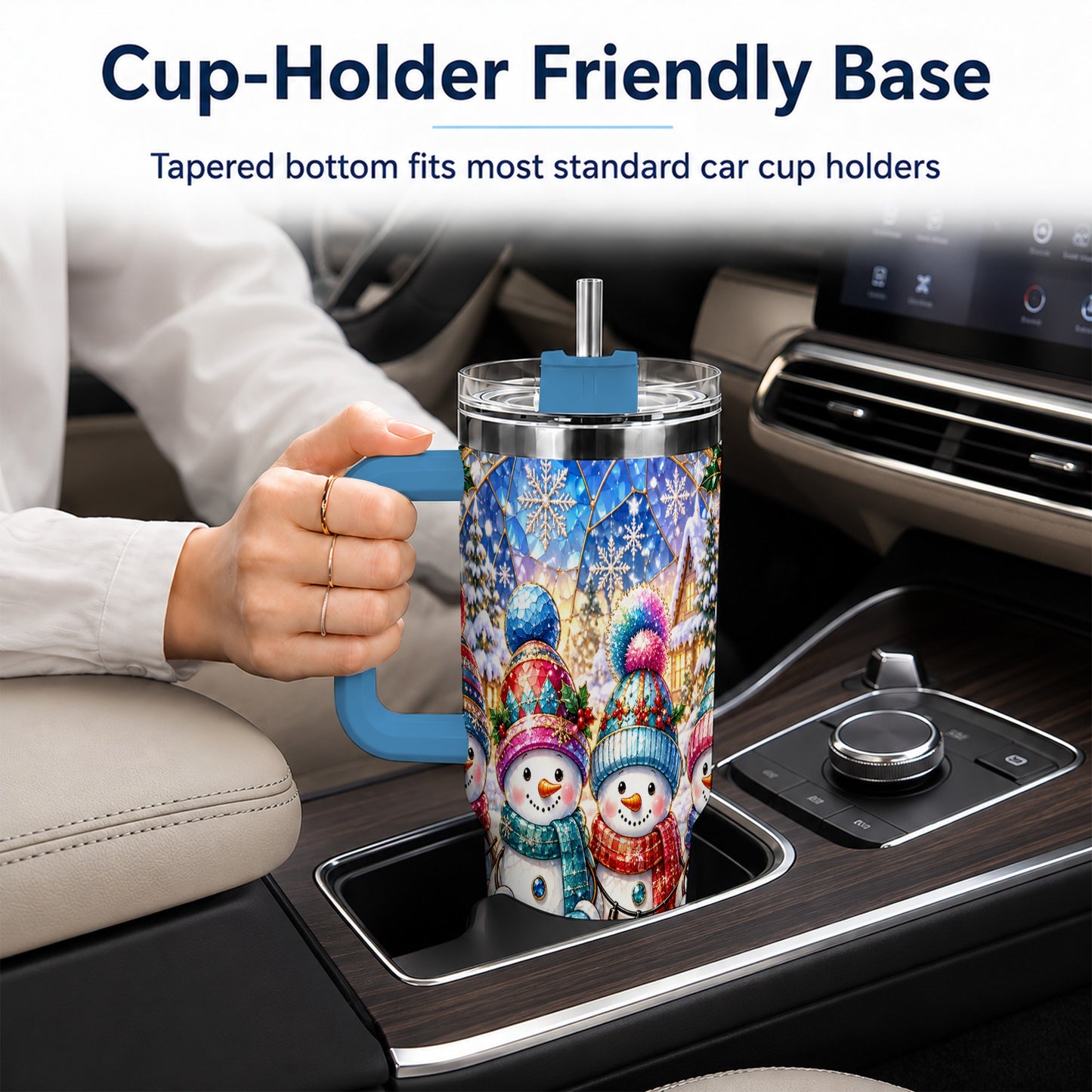 #pl[40oz|Blue] Snowman Family 40oz Tumbler with Handle, Colorful Winter Travel Cup