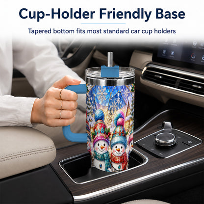 #pl[40oz|Blue] Snowman Family 40oz Tumbler with Handle, Colorful Winter Travel Cup