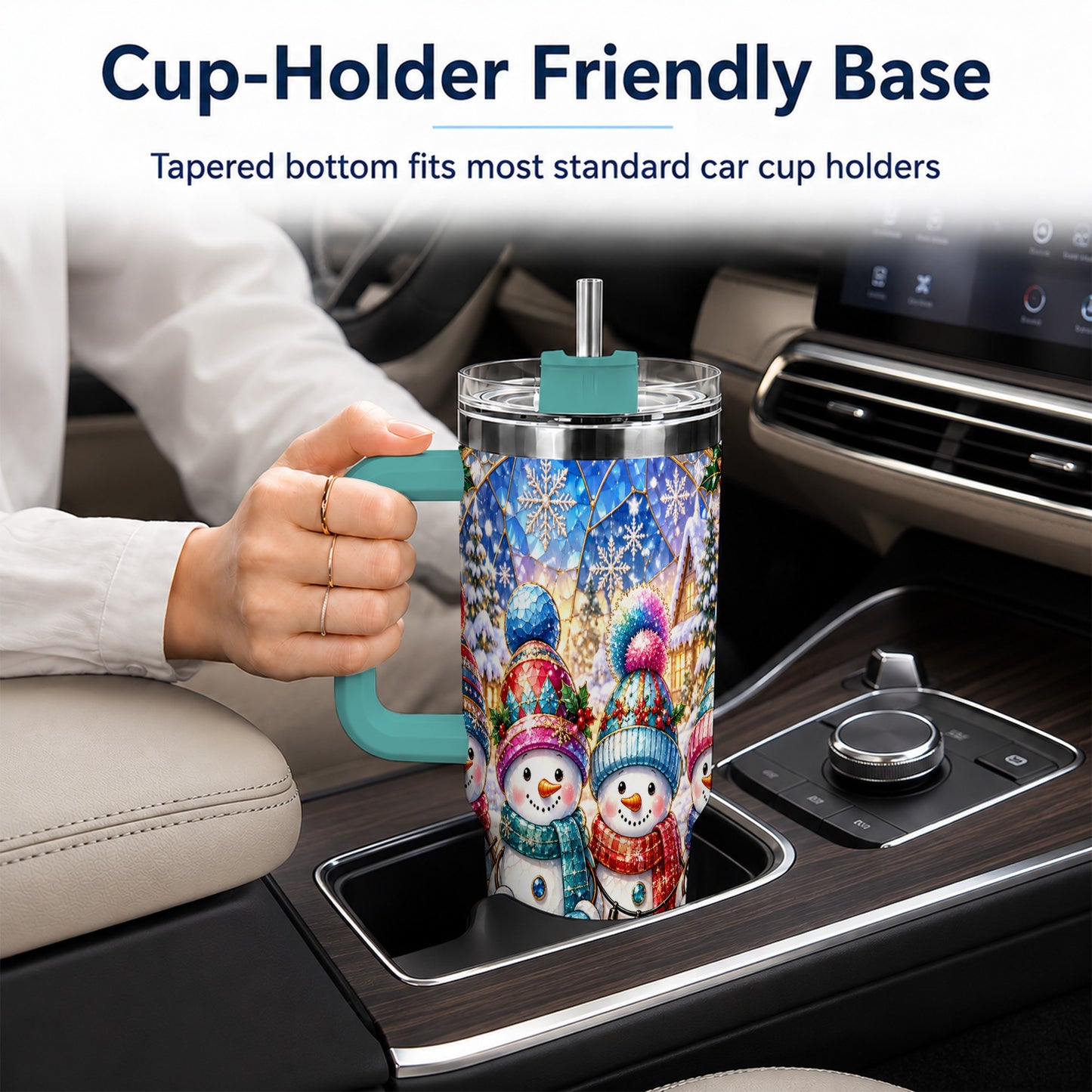 #pl[40oz|Green] Snowman Family 40oz Tumbler with Handle, Colorful Winter Travel Cup