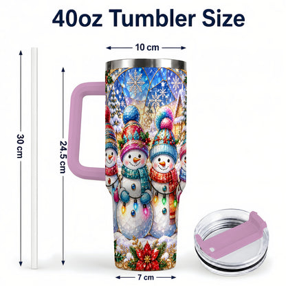 #pl[40oz|Pink] Snowman Family 40oz Tumbler with Handle, Colorful Winter Travel Cup
